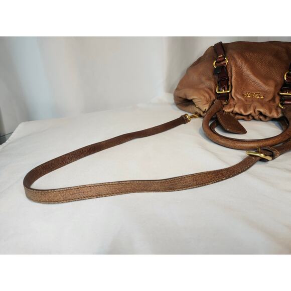 Prada Ombre Brown Deerskin Leather Vitellon Cervo Two Way Tote Bag Made in Italy - Picture 7 of 16